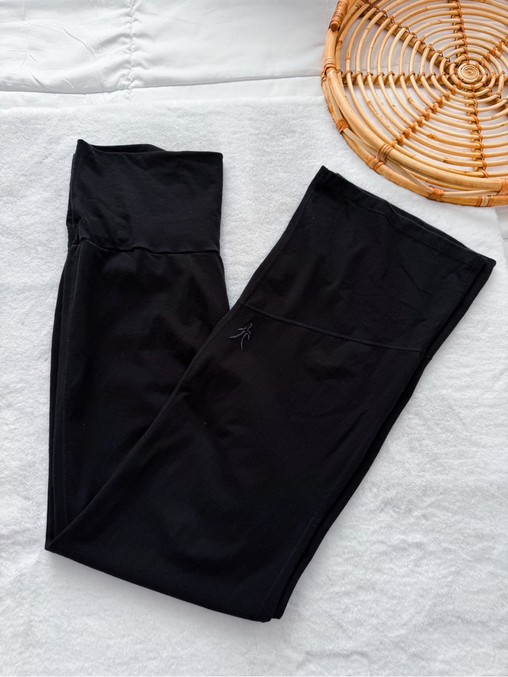Ibex Merino Wool Blend Flare Yoga Pants Black Foldover Waist